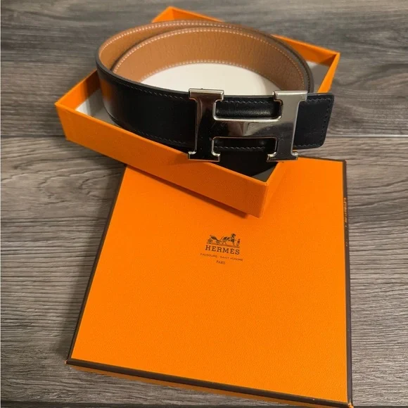 HERMES Black Constance H Belt Buckle & Reversible Leather Strap - Picture 1 of 8